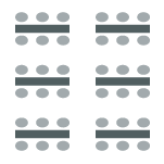 Rows of tables with a center aisle and chairs on both sides of each table.