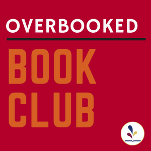 Red background with text, "Overbooked Book Club"
