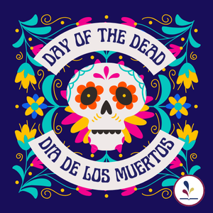 Traditional Dia de los Muertos skull decorated with bright flowers 