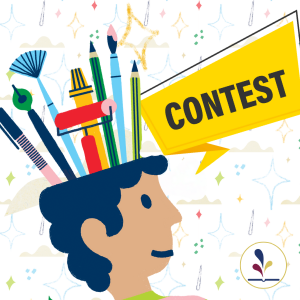 Graphic art supplies coming out of person's head with decorative text Contest