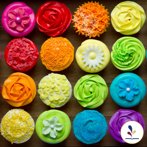 several cupcakes of different colors and decorations