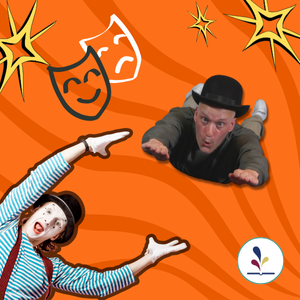 Mime clown, man pretending to fly