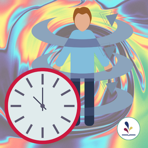 Graphic of person going backwards in time
