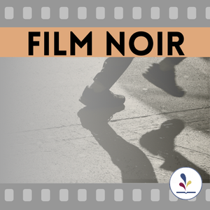 shoes of person running, text "Film Noir"