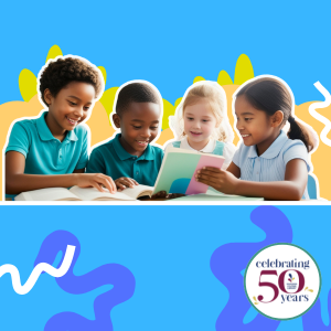 Children reading and writing together