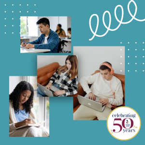 Young teenagers typing or writing