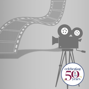 Graphic of film strip and camera on legs