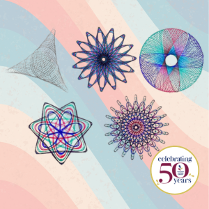 Five images of designs made with Spirograph