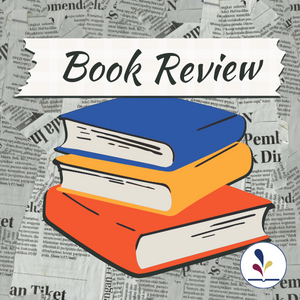 Pile of books in front of newspapers with text, "Book Review"