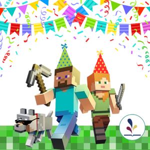 Minecraft characters wearing party hats