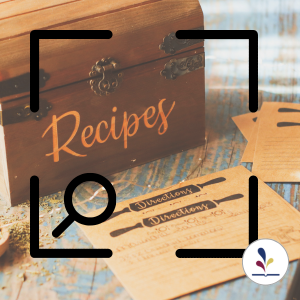 Handwritten recipes with scan and search icons