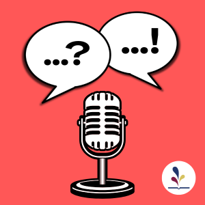 Graphic of microphone and two speech bubbles