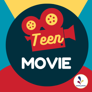 Graphic of movie projector with decorative text Teen Movie