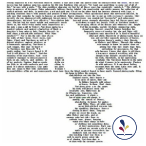 Typed text that forms a walking path and white space of a house