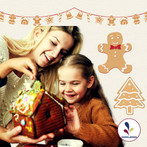 Woman and young girl making a gingerbread house