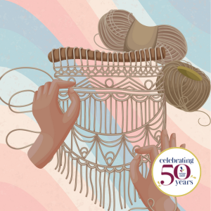 Graphic of two hands doing macrame